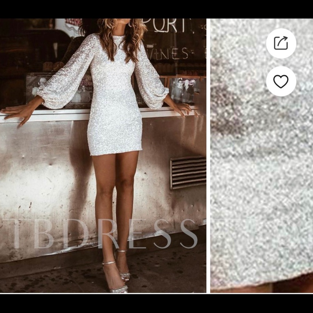 White sequin mini dress.  Sheer sleeves medium